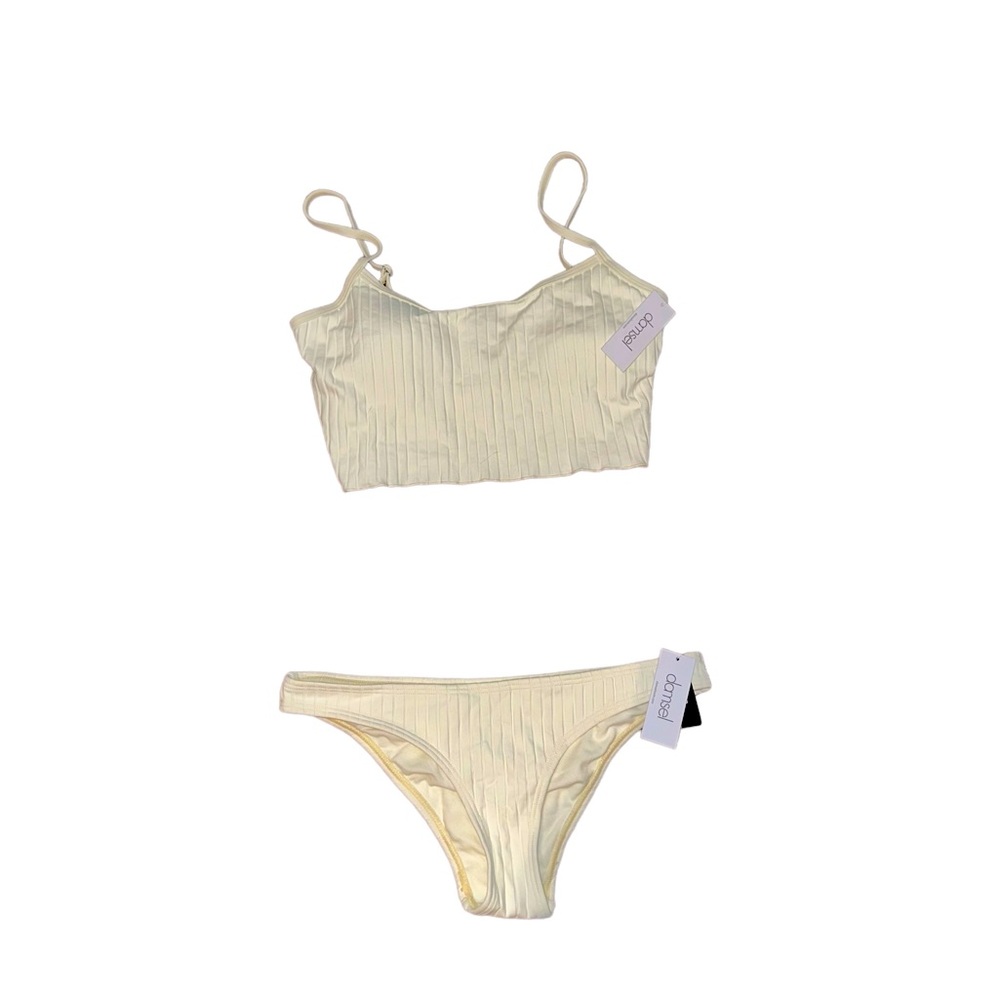 NWT Damsel cream ribbed tank top bikini M